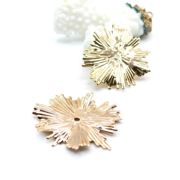 Pendentifs Soleil Art Déco 31.5 mm – Laiton – Doré à l’Or fin 18K