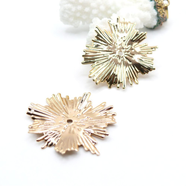 Pendentifs Soleil Art Déco 31.5 mm – Laiton – Doré à l’Or fin 18K