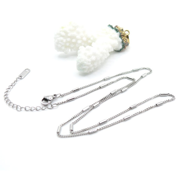 Collier avec Maille Classique et Maille Tube 41 cm – Acier Inox 304 – Argenté