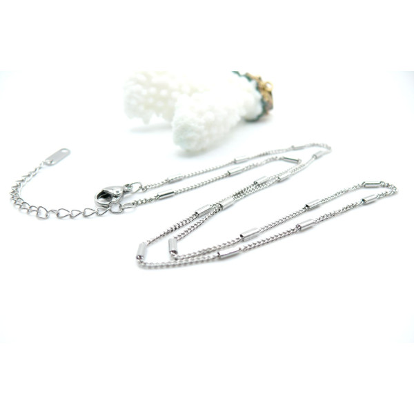 Collier avec Maille Classique et Maille Tube 41 cm – Acier Inox 304 – Argenté