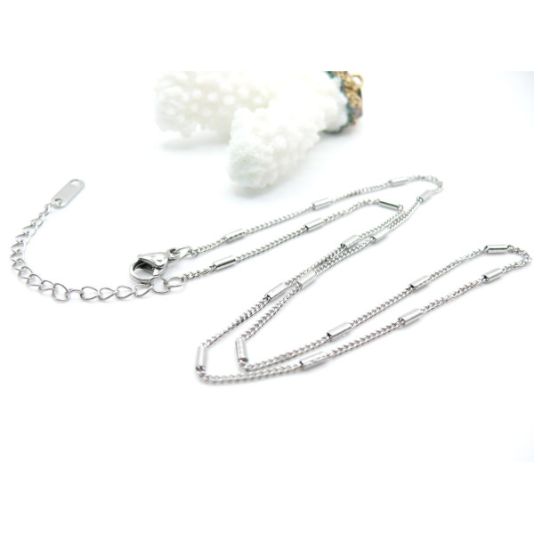Collier avec Maille Classique et Maille Tube 41 cm – Acier Inox 304 – Argenté
