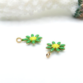 Pendentifs Fleurs résine émaillée 7.5 mm – Acier Inoxydable 304 Doré, Placage IONIQUE