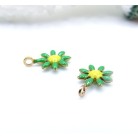 Pendentifs Fleurs résine émaillée 7.5 mm – Acier Inoxydable 304 Doré, Placage IONIQUE