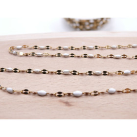 Chaîne Maille Navette avec Résine Émaillée Blanc 10 × 4 mm – Acier Inoxydable 304 Doré IONIQUE