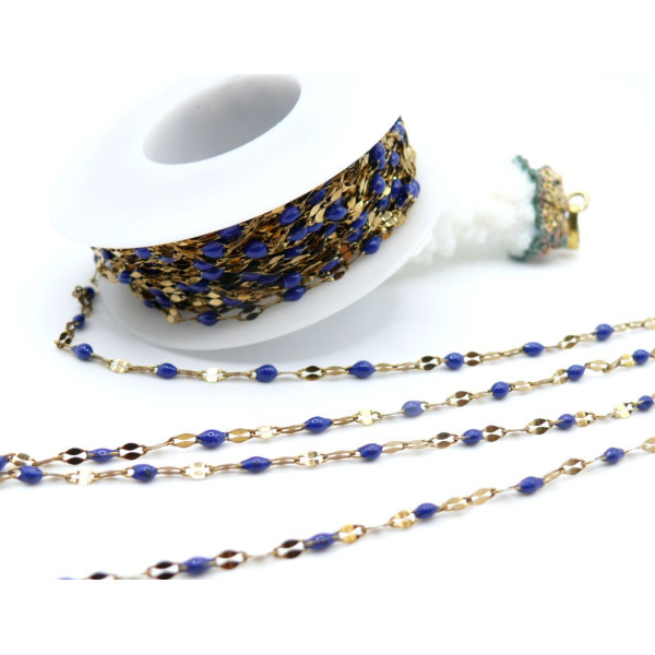 Chaîne Maille Navette avec Résine Émaillée BLEU – Acier Inoxydable 304 Doré IONIQUE