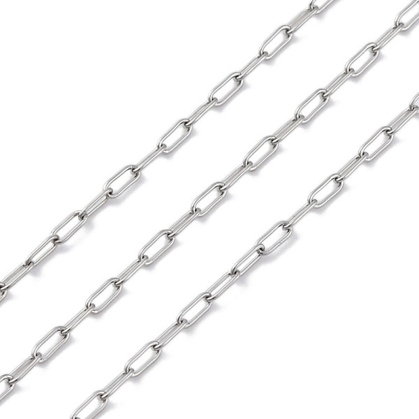 Chaîne maille trombones fine 3.5x1.5x0.5mm – Acier inoxydable 304 – Finition argentée