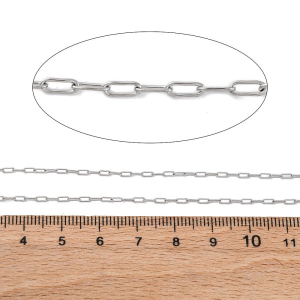 Chaîne maille trombones fine 3.5x1.5x0.5mm – Acier inoxydable 304 – Finition argentée