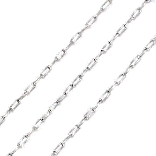 H11M00907P03 – Lot de 1 ou 2 mètres de chaîne maille trombones fine 2.5x1x0.5 mm – Acier inoxydable 304 – Finition argentée