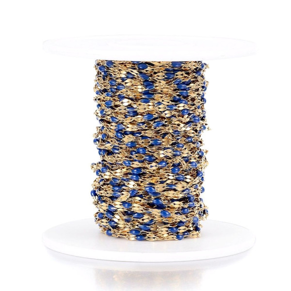 Chaîne Maille Navette avec Résine Émaillée BLEU – Acier Inoxydable 304 Doré IONIQUE