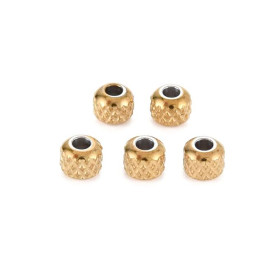 Perles Intercalaires Striées 4 mm – Acier Inox 304 – Doré