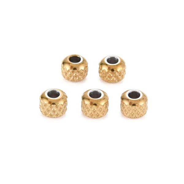 Perles Intercalaires Striées 4 mm – Acier Inox 304 – Doré