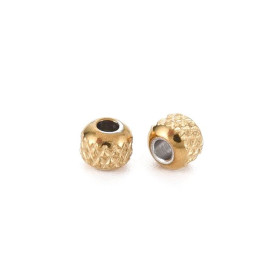 Perles Intercalaires Striées 4 mm – Acier Inox 304 – Doré