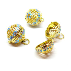 Pendentif Cage Cloisonnée pour Perle Bola Grossesse, Boule de Parfum en12 ou 14mm finition Doré