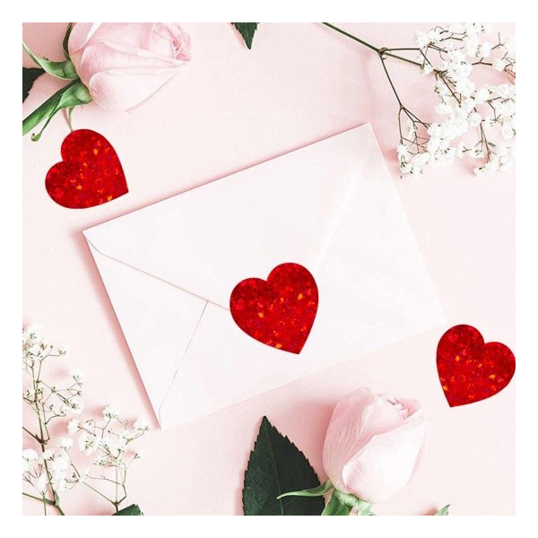 Stickers ' Coeur rouge effet paillette ' 25mm pour customisation boite cadeaux et scrapbooking