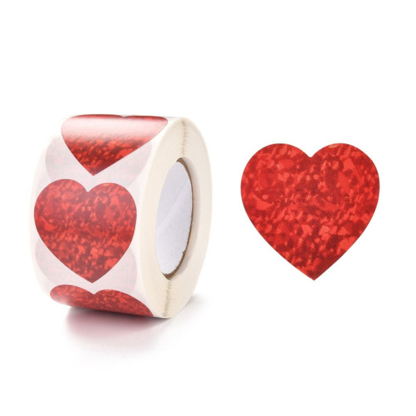 stickers Cœur rouge effet paillette 38mm pour customisation boîte cadeaux et scrapbooking