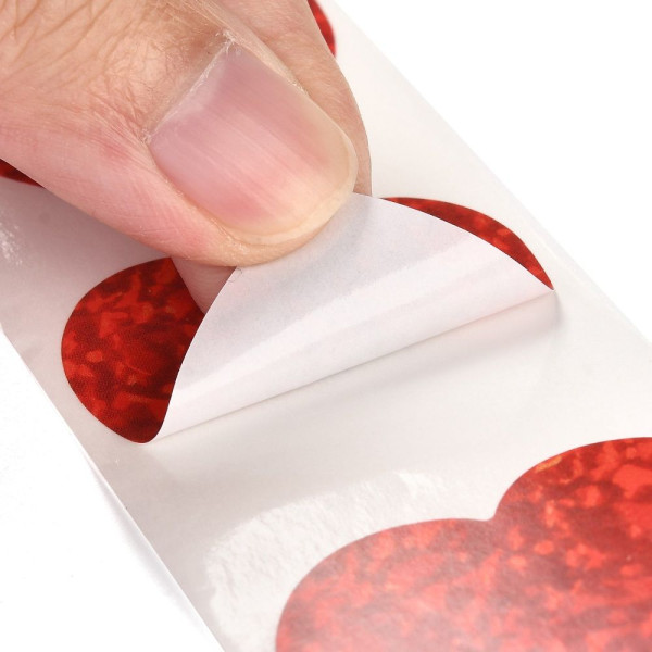 stickers Cœur rouge effet paillette 38mm pour customisation boîte cadeaux et scrapbooking