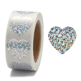 Stickers Cœur effet paillette 25mm pour customisation boîte cadeaux et scrapbooking