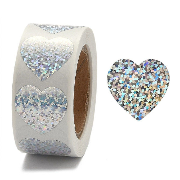 Stickers Cœur effet paillette 25mm pour customisation boîte cadeaux et scrapbooking