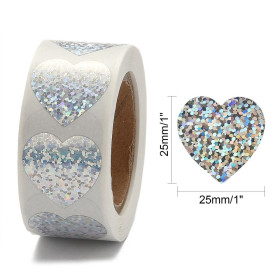 Stickers Cœur effet paillette 25mm pour customisation boîte cadeaux et scrapbooking