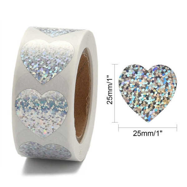 Stickers Cœur effet paillette 25mm pour customisation boîte cadeaux et scrapbooking
