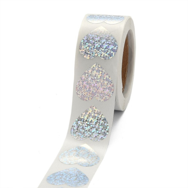 Stickers Cœur effet paillette 25mm pour customisation boîte cadeaux et scrapbooking