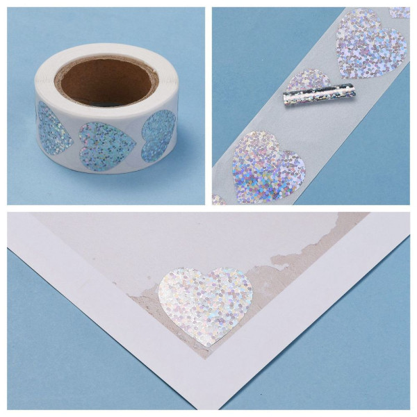 Stickers Cœur effet paillette 25mm pour customisation boîte cadeaux et scrapbooking
