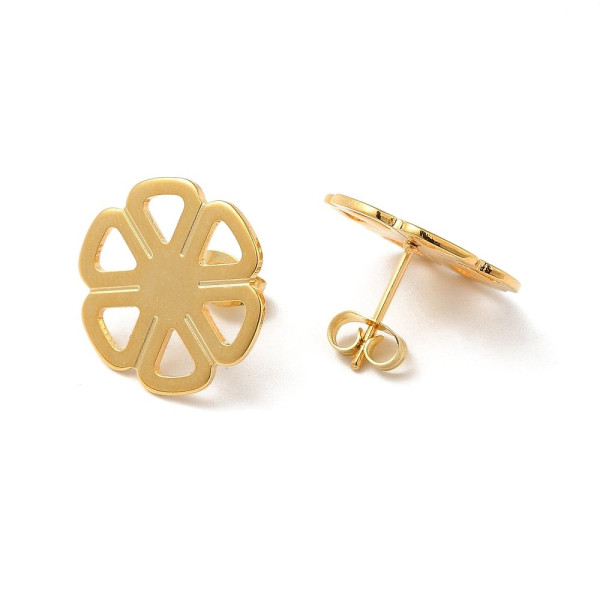 Boucles d’Oreilles Puces Forme Fleur 18 mm – Acier Inox 304 – Doré à l’Or fin 24K