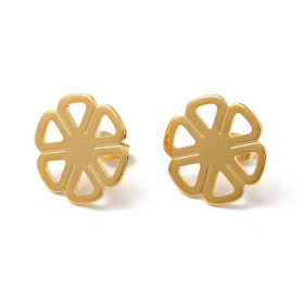Boucles d’Oreilles Puces Forme Fleur 18 mm – Acier Inox 304 – Doré à l’Or fin 24K