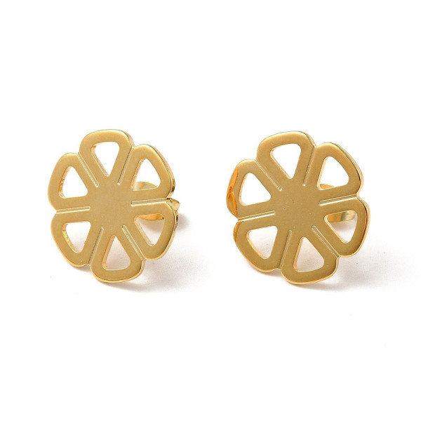 Boucles d’Oreilles Puces Forme Fleur 18 mm – Acier Inox 304 – Doré à l’Or fin 24K