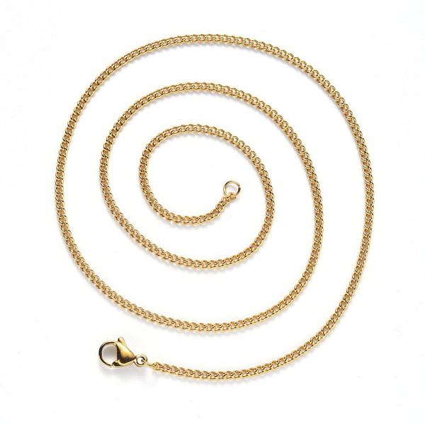 Collier 50 cm, Maille Gourmette  2 par 1.5mm– Acier Inoxydable 304 Doré à l'or fin 18K, PVD