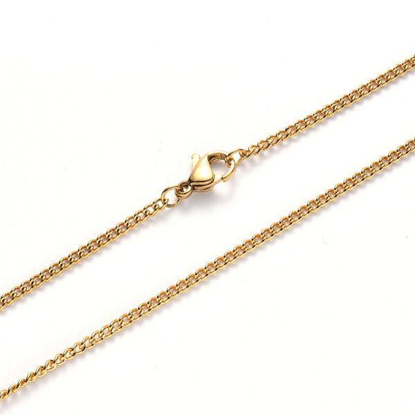 Collier 50 cm, Maille Gourmette  2 par 1.5mm– Acier Inoxydable 304 Doré à l'or fin 18K, PVD