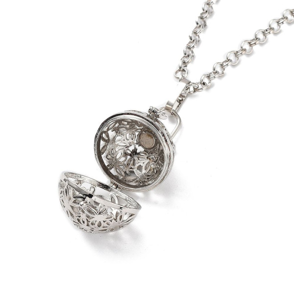 Sautoir Pendentif Cage Bola de Grossesse pour Bola de 18 mm, Laiton Finition Argenté