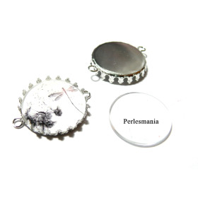 Connecteurs Rond 30mm Argent Platine GRIFFE et 4 Cabochons en Verre 30mm