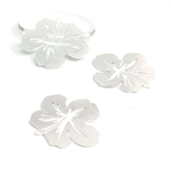 Estampes Pendentif Filigrane Fleur d'Hibiscus 21 mm – Acier Inoxydable – Argent Platine