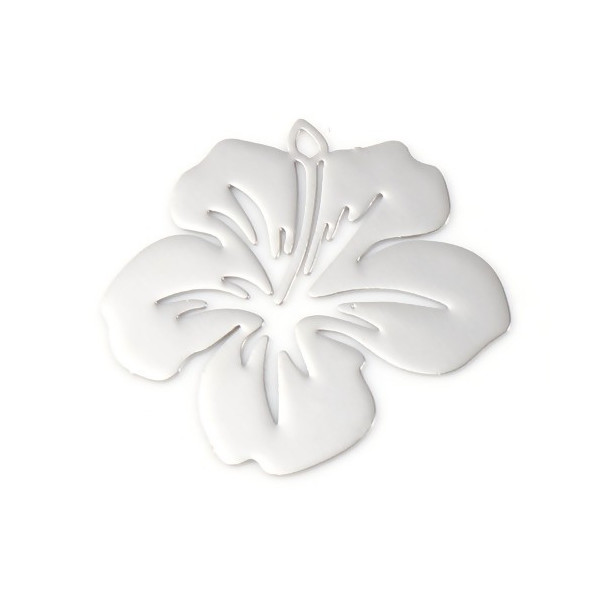 Estampes Pendentif Filigrane Fleur d'Hibiscus 21 mm – Acier Inoxydable – Argent Platine