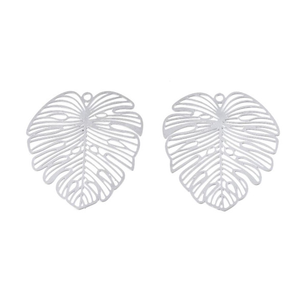 Estampes Pendentif Filigrane Feuille de Monstera, Feuille Exotique 30 mm – Acier Inoxydable – Argent Platine
