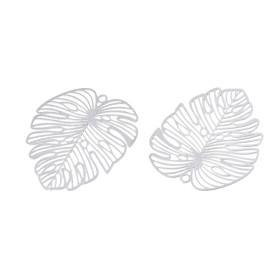 Estampes Pendentif Filigrane Feuille de Monstera, Feuille Exotique 30 mm – Acier Inoxydable – Argent Platine