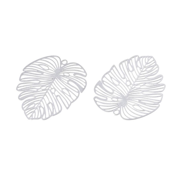 Estampes Pendentif Filigrane Feuille de Monstera, Feuille Exotique 30 mm – Acier Inoxydable – Argent Platine