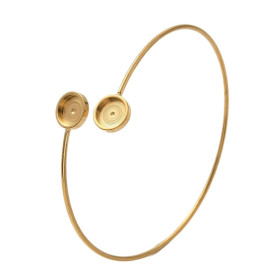 Support de Bracelet Jonc Double Cabochons 8 mm – Acier Inox 304 – Doré, placage IONIQUE (IP)