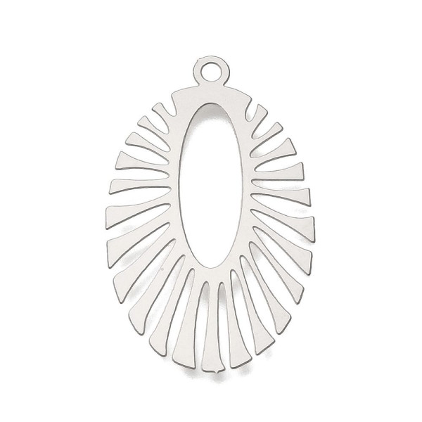 Estampes Pendentif Art Déco Ovale 36 mm – Acier Inoxydable – Argent Platine