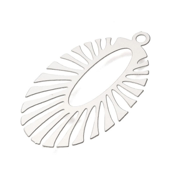 Estampes Pendentif Art Déco Ovale 36 mm – Acier Inoxydable – Argent Platine
