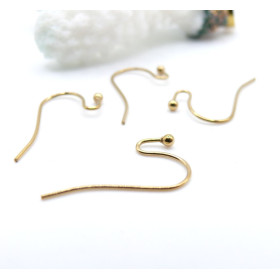 Boucles d’Oreilles Crochets 21 mm avec Bille – Acier Inox 304 – Doré à l’Or fin 18K, placage IONIQUE (IP)