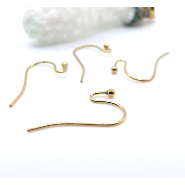 Boucles d’Oreilles Crochets 21 mm avec Bille – Acier Inox 304 – Doré à l’Or fin 18K, placage IONIQUE (IP)