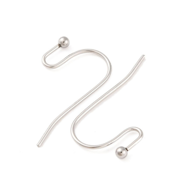 Boucles d’Oreilles Crochets 22 mm avec Bille – Acier Inoxydable 316 – Argent Platine