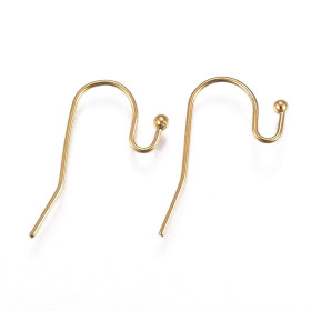 Boucles d’Oreilles Crochets 21 mm avec Bille – Acier Inox 304 – Doré à l’Or fin 18K, placage IONIQUE (IP)