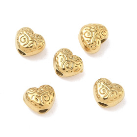 Perles Intercalaires Cœur Travaillées 5 x 6 mm – Acier Inox 304 – Doré à l’Or fin 18K, placage IONIQUE (IP)
