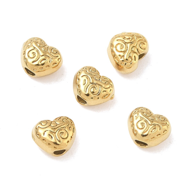Perles Intercalaires Cœur Travaillées 5 x 6 mm – Acier Inox 304 – Doré à l’Or fin 18K, placage IONIQUE (IP)