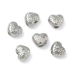 Perles Intercalaires Cœur Travaillé 5 x 6 mm – Acier Inox 304 – Argenté
