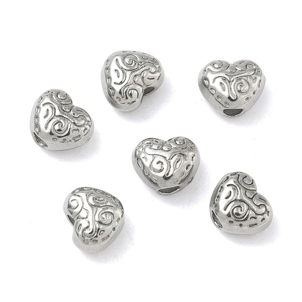 Perles Intercalaires Cœur Travaillé 5 x 6 mm – Acier Inox 304 – Argenté