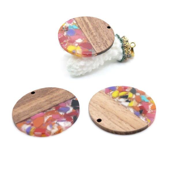 Pendentif Rond 38 mm – Bois et Résine